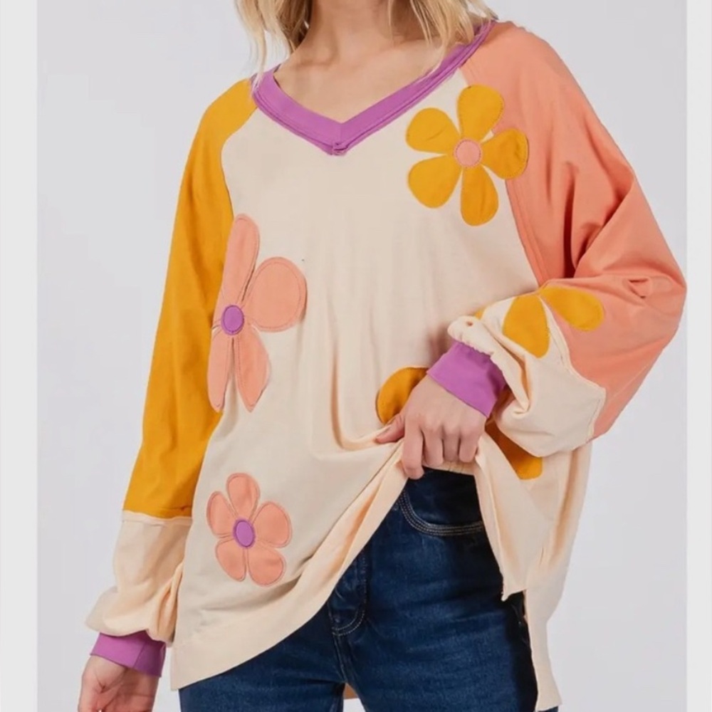 Sage + Fig Floral 100% Cotton patchwork long sleeve top